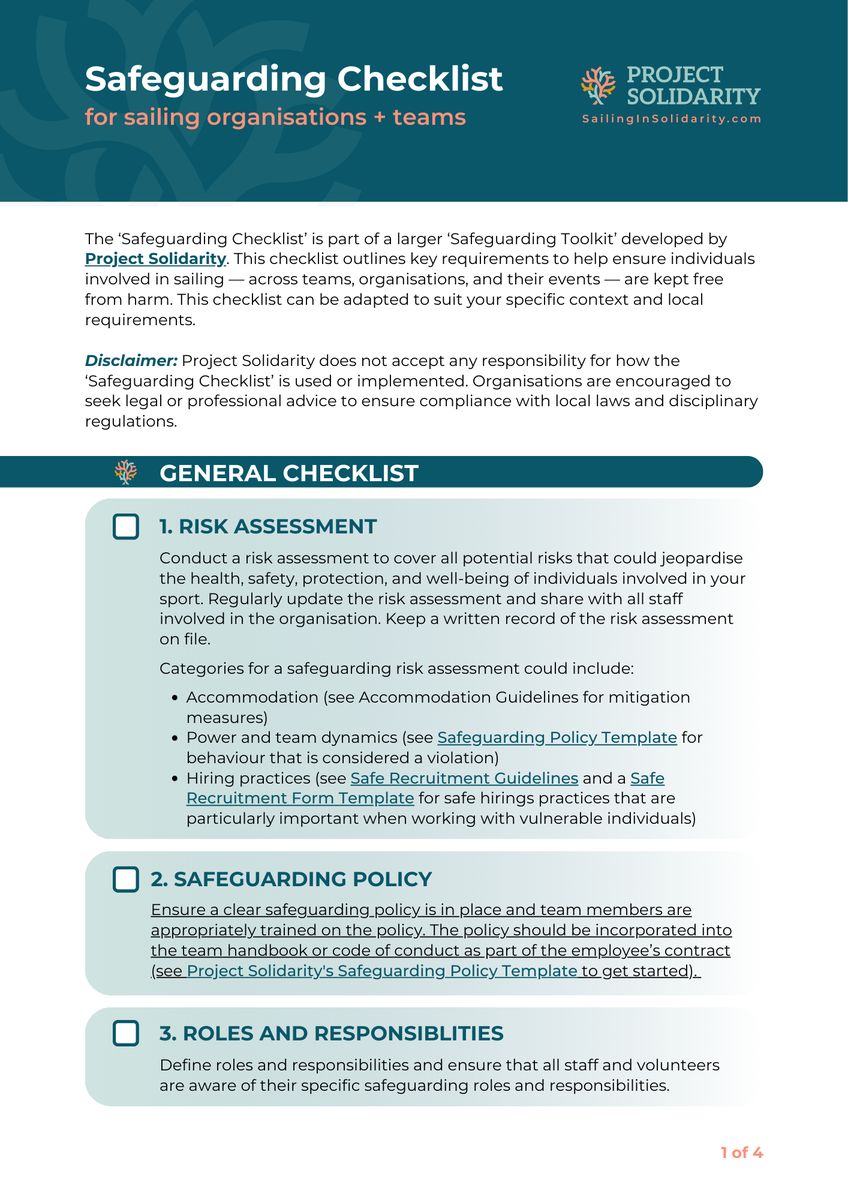 Safeguarding Checklist for Sailing Organisations | Project Solidarity